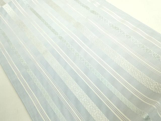 平和屋着物＊極上　夏物　本場筑前博多織　八寸名古屋帯　紗献上　藍白色地　井上織物　博多金ラベル　証紙付き　逸品　未使用 DZAB8091kh6