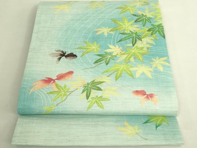 平和屋着物＊極上　夏物　太鼓柄　京袋帯　金魚　麻　逸品　DZAB8093kh6