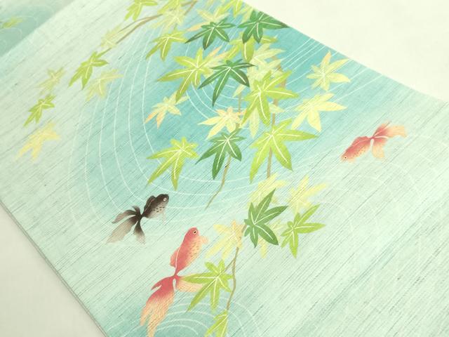 平和屋着物＊極上　夏物　太鼓柄　京袋帯　金魚　麻　逸品　DZAB8093kh6