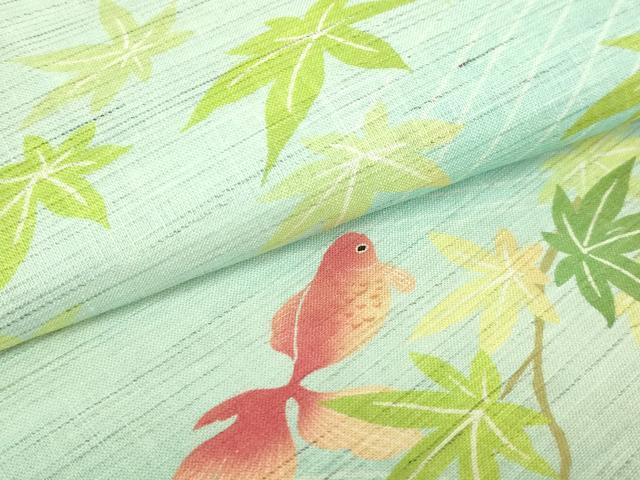 平和屋着物＊極上　夏物　太鼓柄　京袋帯　金魚　麻　逸品　DZAB8093kh6