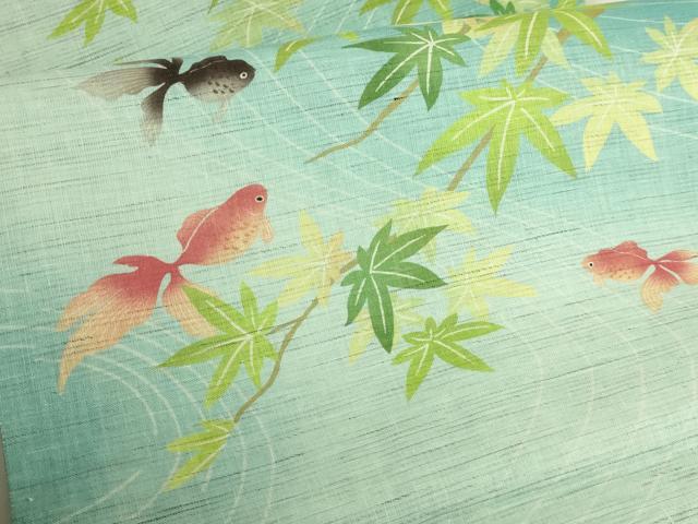 平和屋着物＊極上　夏物　太鼓柄　京袋帯　金魚　麻　逸品　DZAB8093kh6