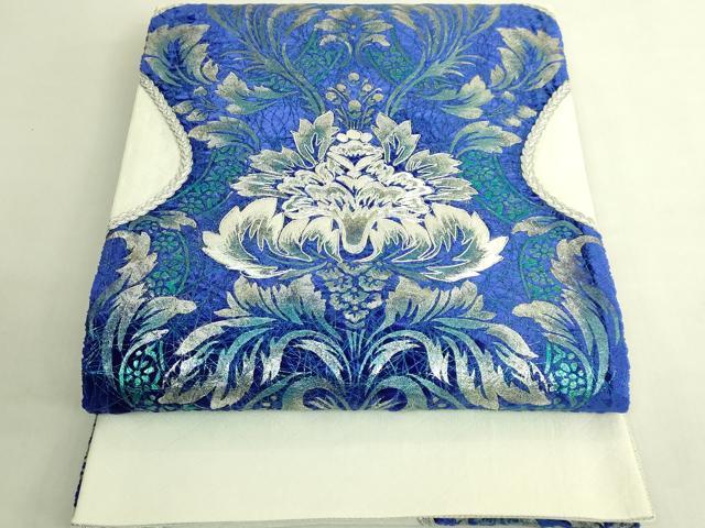 平和屋着物＊極上　夏物　太鼓柄袋帯　銀駒刺繍　洋花文　銀彩　逸品　DZAB8098kh6