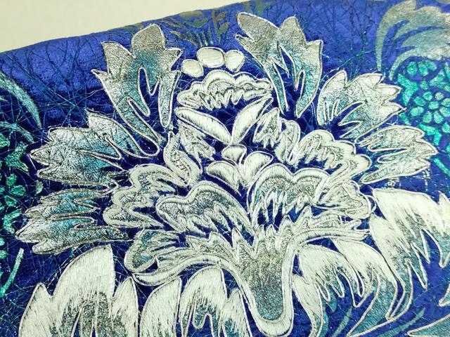 平和屋着物＊極上　夏物　太鼓柄袋帯　銀駒刺繍　洋花文　銀彩　逸品　DZAB8098kh6