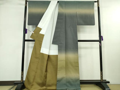 平和屋本店●極上　伝統工芸士　曽根武勇　訪問着　お召地　菱地紋　暈し染め　逸品　DZAB8103kh6