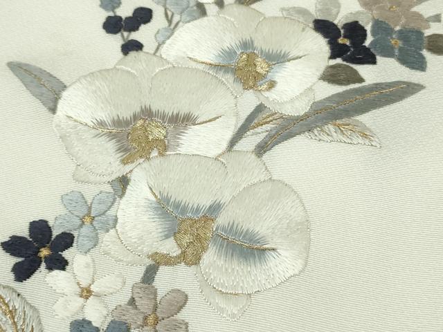 平和屋本店●極上　訪問着　総刺繍　胡蝶蘭　百合　薔薇　花唐草文　白×黒　暈し染め　金糸　逸品　未使用　DZAB8113kh6