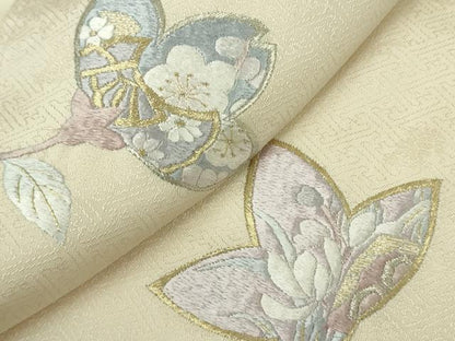 平和屋本店●極上　訪問着　総刺繍　吉祥花文　御所車　砥粉色地　金銀糸　逸品　未使用　DZAB8114kh6