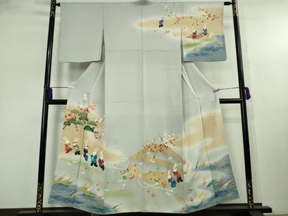 平和屋着物●極上 児島元気 アトリエ 聖jin苑 BANKANわものや 訪問着 駒刺繍 兎 宝尽くし 漁 暈し染め 金彩 たとう紙付き 逸品 DZAB8130kh6