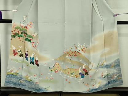 平和屋着物●極上 児島元気 アトリエ 聖jin苑 BANKANわものや 訪問着 駒刺繍 兎 宝尽くし 漁 暈し染め 金彩 たとう紙付き 逸品 DZAB8130kh6