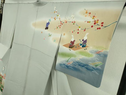 平和屋着物●極上 児島元気 アトリエ 聖jin苑 BANKANわものや 訪問着 駒刺繍 兎 宝尽くし 漁 暈し染め 金彩 たとう紙付き 逸品 DZAB8130kh6