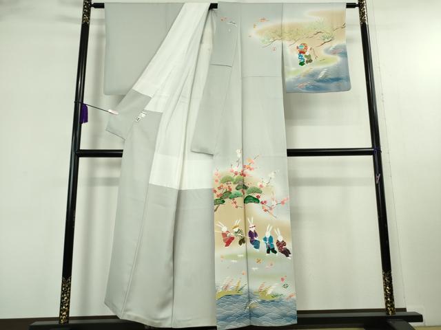 平和屋着物●極上 児島元気 アトリエ 聖jin苑 BANKANわものや 訪問着 駒刺繍 兎 宝尽くし 漁 暈し染め 金彩 たとう紙付き 逸品 DZAB8130kh6