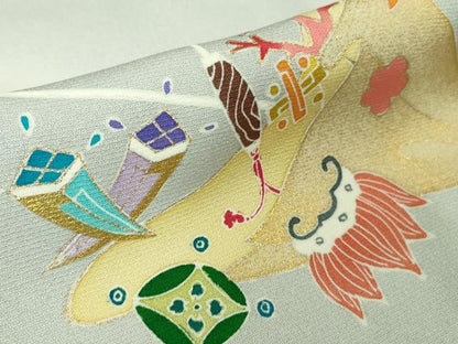 平和屋着物●極上 児島元気 アトリエ 聖jin苑 BANKANわものや 訪問着 駒刺繍 兎 宝尽くし 漁 暈し染め 金彩 たとう紙付き 逸品 DZAB8130kh6