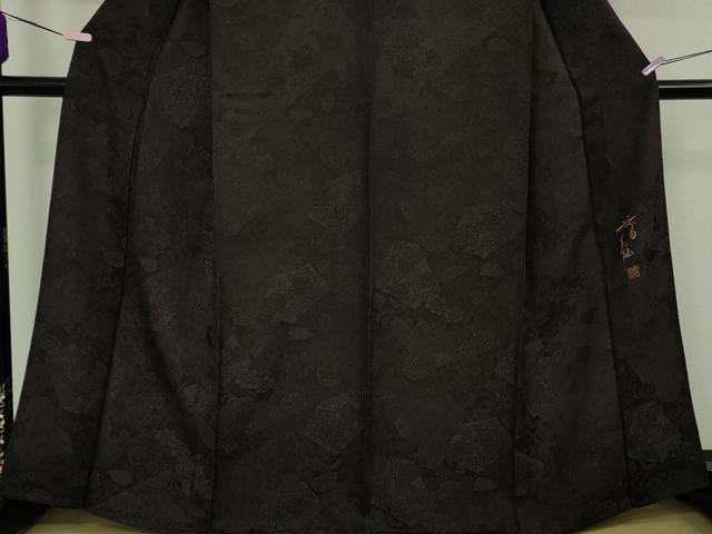 平和屋本店▽極上　前田仁仙　仁仙更紗　お召　単衣　切嵌　花唐草文　黒紅色地　逸品　未使用　DZAB8133kh6
