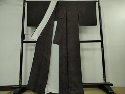 平和屋本店▽極上　前田仁仙　仁仙更紗　お召　単衣　切嵌　花唐草文　黒紅色地　逸品　未使用　DZAB8133kh6