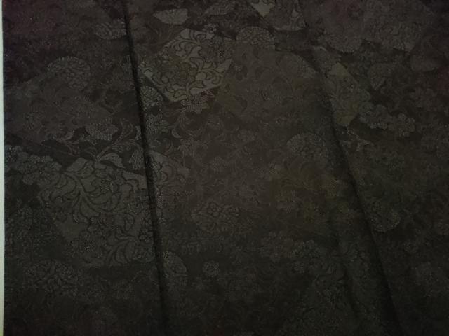 平和屋本店▽極上　前田仁仙　仁仙更紗　お召　単衣　切嵌　花唐草文　黒紅色地　逸品　未使用　DZAB8133kh6