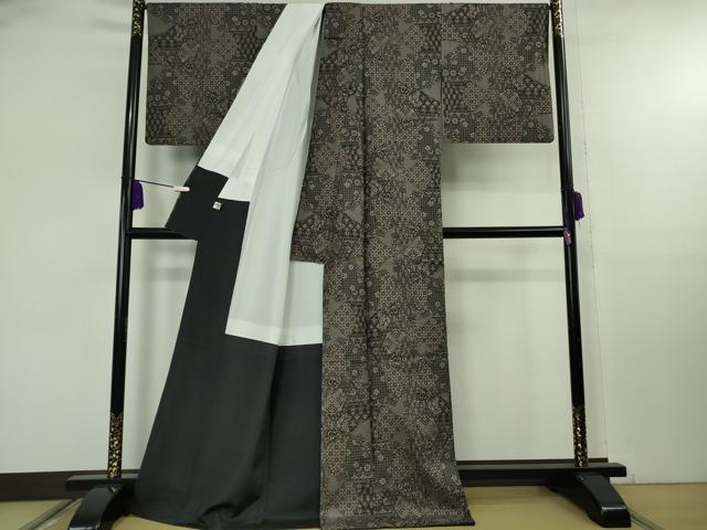 平和屋本店●極上　本場大島紬　古代染色純泥染　割り込み絣　入来玄彩　切嵌名物裂　カネトク謹製　証紙付き　逸品　DZAB8134kh6