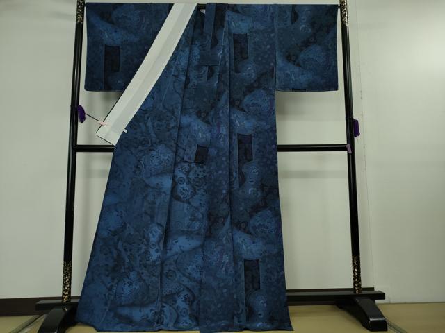 平和屋本店▽極上　前田仁仙　仁仙更紗　小紋　単衣　更紗花鳥文　鬼しぼ縮緬　逸品　未使用　DZAB8135kh6