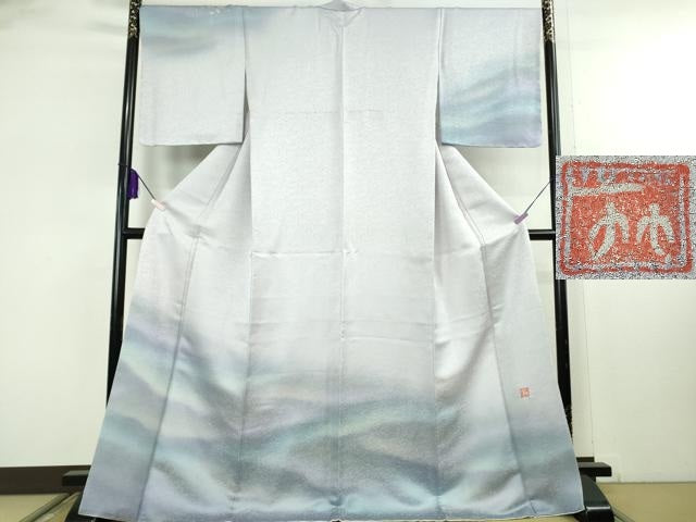平和屋本店●最高級　二代目　久保田一竹　幻の辻が花　訪問着　背抜き仕立て　暈し染め　金通し地　ロング丈　逸品　DZAB8136kh6