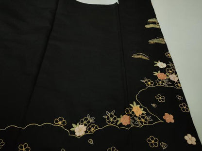 平和屋本店●極上　訪問着　総刺繍　渡橋風景花文　黒地　金糸　逸品　未使用　DZAB8138kh6