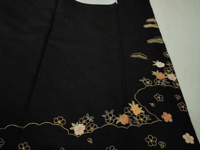 平和屋本店●極上　訪問着　総刺繍　渡橋風景花文　黒地　金糸　逸品　未使用　DZAB8138kh6