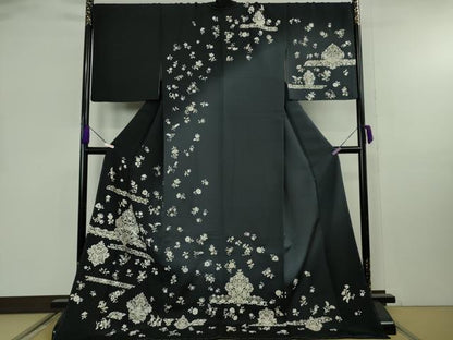 平和屋本店●極上　訪問着　総刺繍　洋花文　暈し染め　金糸　ロング丈　逸品　DZAB8139kh6