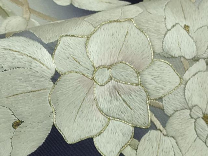 平和屋本店●極上　訪問着　総手刺繍　駒刺繍　胡蝶蘭　鉄紺色地　暈し染め　金糸　ロング丈　逸品　DZAB8140kh6