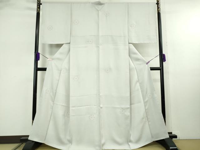 平和屋本店●極上　小紋　総刺繍　花丸文　白梅鼠色地　銀糸　逸品　未使用　DZAB8141kh6