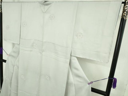平和屋本店●極上　小紋　総刺繍　花丸文　白梅鼠色地　銀糸　逸品　未使用　DZAB8141kh6