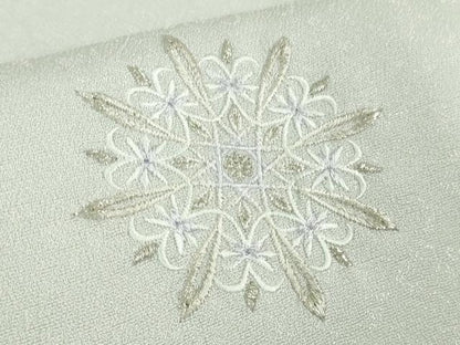 平和屋本店●極上　小紋　総刺繍　花丸文　白梅鼠色地　銀糸　逸品　未使用　DZAB8141kh6