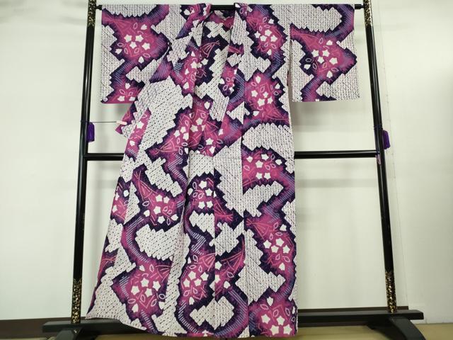 平和屋着物∴極上　夏物　浴衣　有松鳴海絞り　舞扇　綿　逸品　DZAB8146kh6