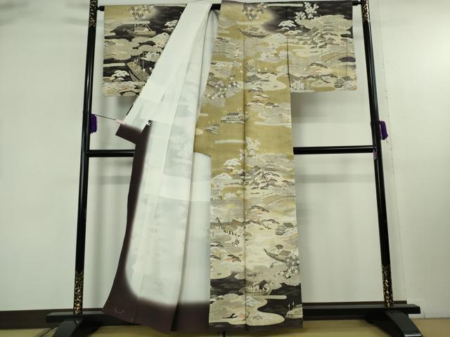 平和屋本店●極上　染織の名門　しょうざん  生紬　訪問着　風景花舟文　暈し染め　証紙付き　逸品　未使用　DZAB8147kh6