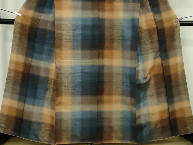 平和屋本店●極上　郡上紬　草木染　宗広ふきゑ作　格子　逸品　未使用　DZAB8150kh6