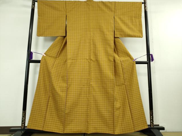 平和屋本店●極上　山下八百子　本場黄八丈　市松綾織　紬　格子　逸品　DZAB8151kh6