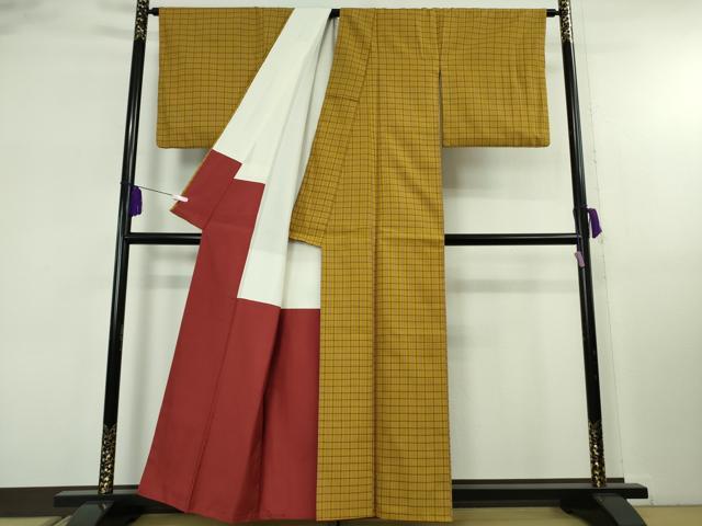 平和屋本店●極上　山下八百子　本場黄八丈　市松綾織　紬　格子　逸品　DZAB8151kh6