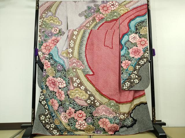 平和屋本店●極上　振袖　総絞り　吉祥花文　暈し染め　金彩　逸品　DZAB8166kh6