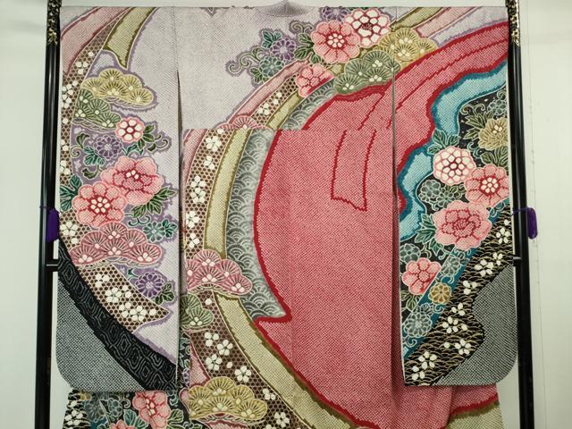 平和屋本店●極上　振袖　総絞り　吉祥花文　暈し染め　金彩　逸品　DZAB8166kh6