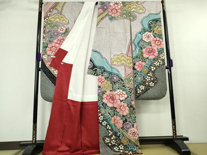 平和屋本店●極上　振袖　総絞り　吉祥花文　暈し染め　金彩　逸品　DZAB8166kh6