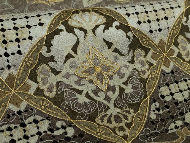 平和屋本店●極上　中国三大刺繍 スワトウ刺繍 汕頭刺繍 総刺繍 訪問着 正倉院花唐草文 暈し染め 金糸 反端付き 逸品　未使用　DZAB8171kh6