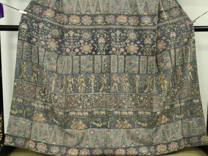 平和屋本店●極上 中国三大刺繍 スワトウ刺繍 汕頭刺繍 総刺繍 訪問着 エジプト壁画文様 象 人物 鳥 金糸　鬼しぼ縮緬　逸品　DZAB8172kh6