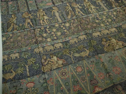 平和屋本店●極上 中国三大刺繍 スワトウ刺繍 汕頭刺繍 総刺繍 訪問着 エジプト壁画文様 象 人物 鳥 金糸　鬼しぼ縮緬　逸品　DZAB8172kh6