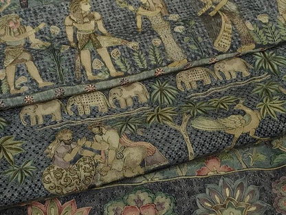 平和屋本店●極上 中国三大刺繍 スワトウ刺繍 汕頭刺繍 総刺繍 訪問着 エジプト壁画文様 象 人物 鳥 金糸　鬼しぼ縮緬　逸品　DZAB8172kh6
