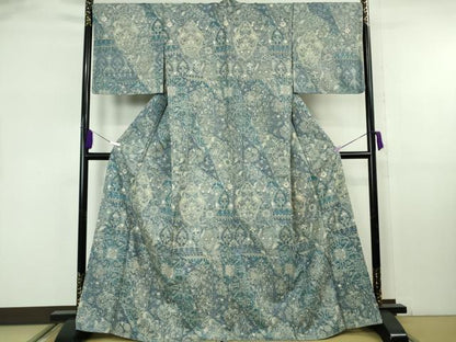 平和屋本店●極上　中国三大刺繍　スワトウ刺繍　汕頭刺繍　訪問着　切嵌花唐草文　金糸　逸品　DZAB8174kh6