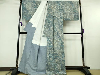 平和屋本店●極上　中国三大刺繍　スワトウ刺繍　汕頭刺繍　訪問着　切嵌花唐草文　金糸　逸品　DZAB8174kh6