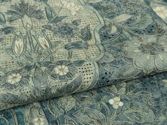 平和屋本店●極上　中国三大刺繍　スワトウ刺繍　汕頭刺繍　訪問着　切嵌花唐草文　金糸　逸品　DZAB8174kh6