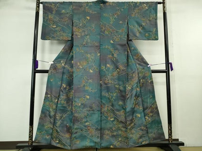 平和屋本店●極上　中国三大刺繍 スワトウ刺繍 汕頭刺繍 総刺繍 小紋 辻が花　葵　暈し染め　金糸　銀通し地　反端付き　逸品　DZAB8175kh6