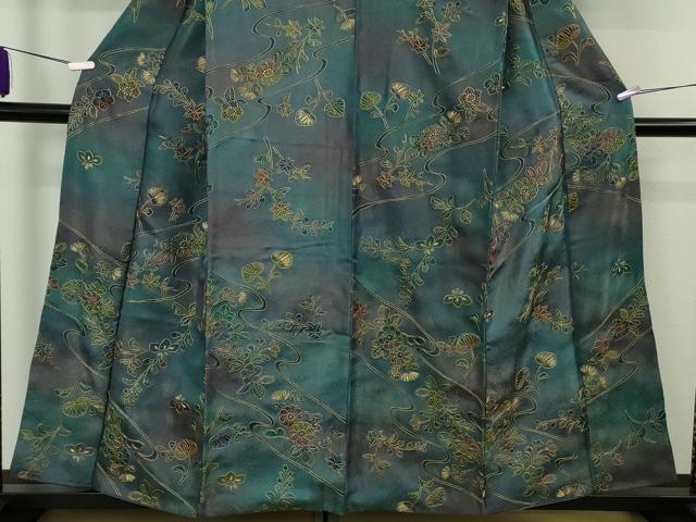 平和屋本店●極上　中国三大刺繍 スワトウ刺繍 汕頭刺繍 総刺繍 小紋 辻が花　葵　暈し染め　金糸　銀通し地　反端付き　逸品　DZAB8175kh6