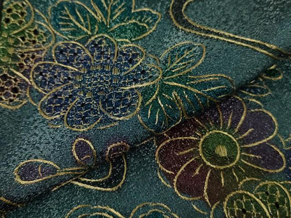平和屋本店●極上　中国三大刺繍 スワトウ刺繍 汕頭刺繍 総刺繍 小紋 辻が花　葵　暈し染め　金糸　銀通し地　反端付き　逸品　DZAB8175kh6