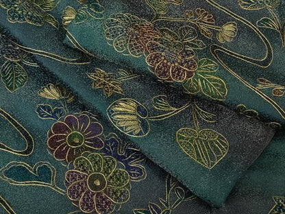 平和屋本店●極上　中国三大刺繍 スワトウ刺繍 汕頭刺繍 総刺繍 小紋 辻が花　葵　暈し染め　金糸　銀通し地　反端付き　逸品　DZAB8175kh6