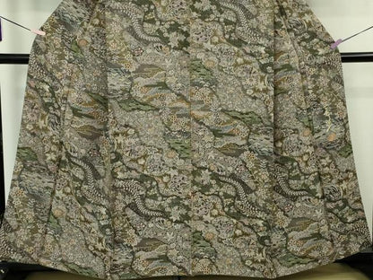 平和屋本店●極上　山岡古都・古都染人　染織美術品　薬墨染　天目織　お召　吉祥花文　逸品　DZAB8176kh6