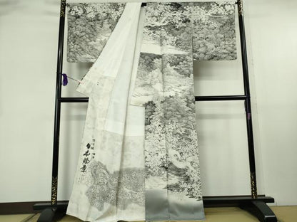 平和屋本店●極上　琉染の創設者　山岡古都　水墨書　訪問着　日本風景　保津峡　逸品　DZAB8177kh6