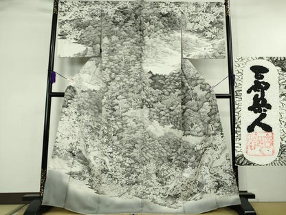 平和屋本店●極上　琉染の創設者　山岡古都　水墨書　訪問着　日本風景　保津峡　逸品　DZAB8177kh6